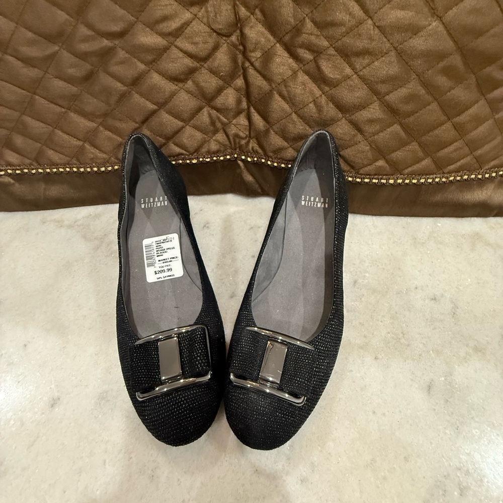 Stuart Weitzman Proper Goosebump Bow Women's Black Wedge Pumps Size 9 - Picture 2 of 6